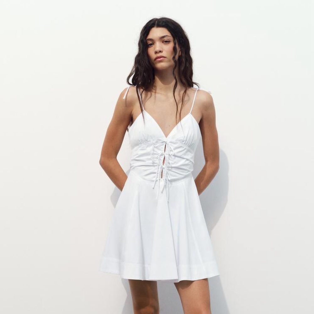 BOW TRIM GABARDINE MINI DRESS